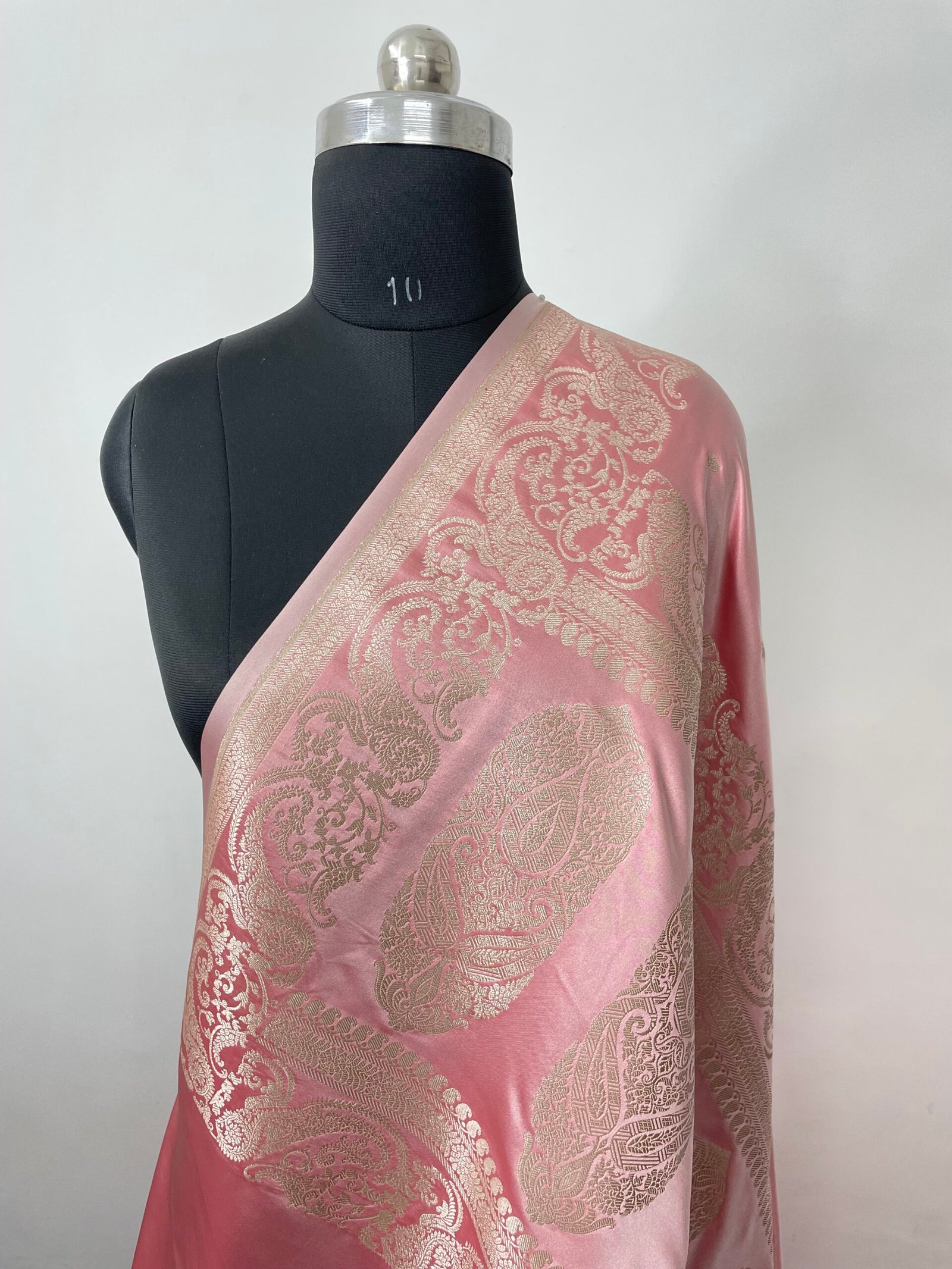 Baby Peach Mashru Katan Silk Saree - Image 3