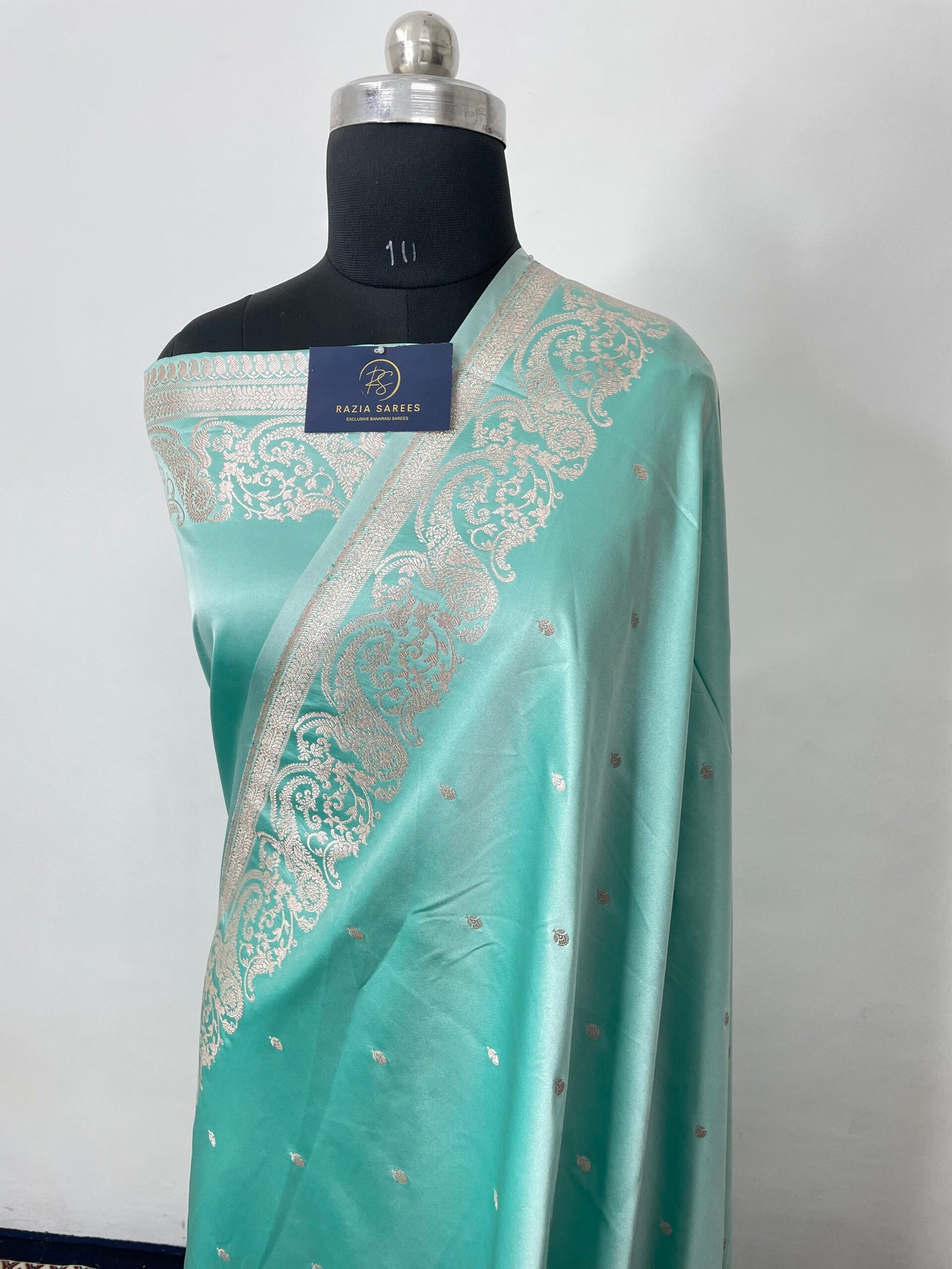Baby Sea Green Mashru Katan Silk Saree - Image 2