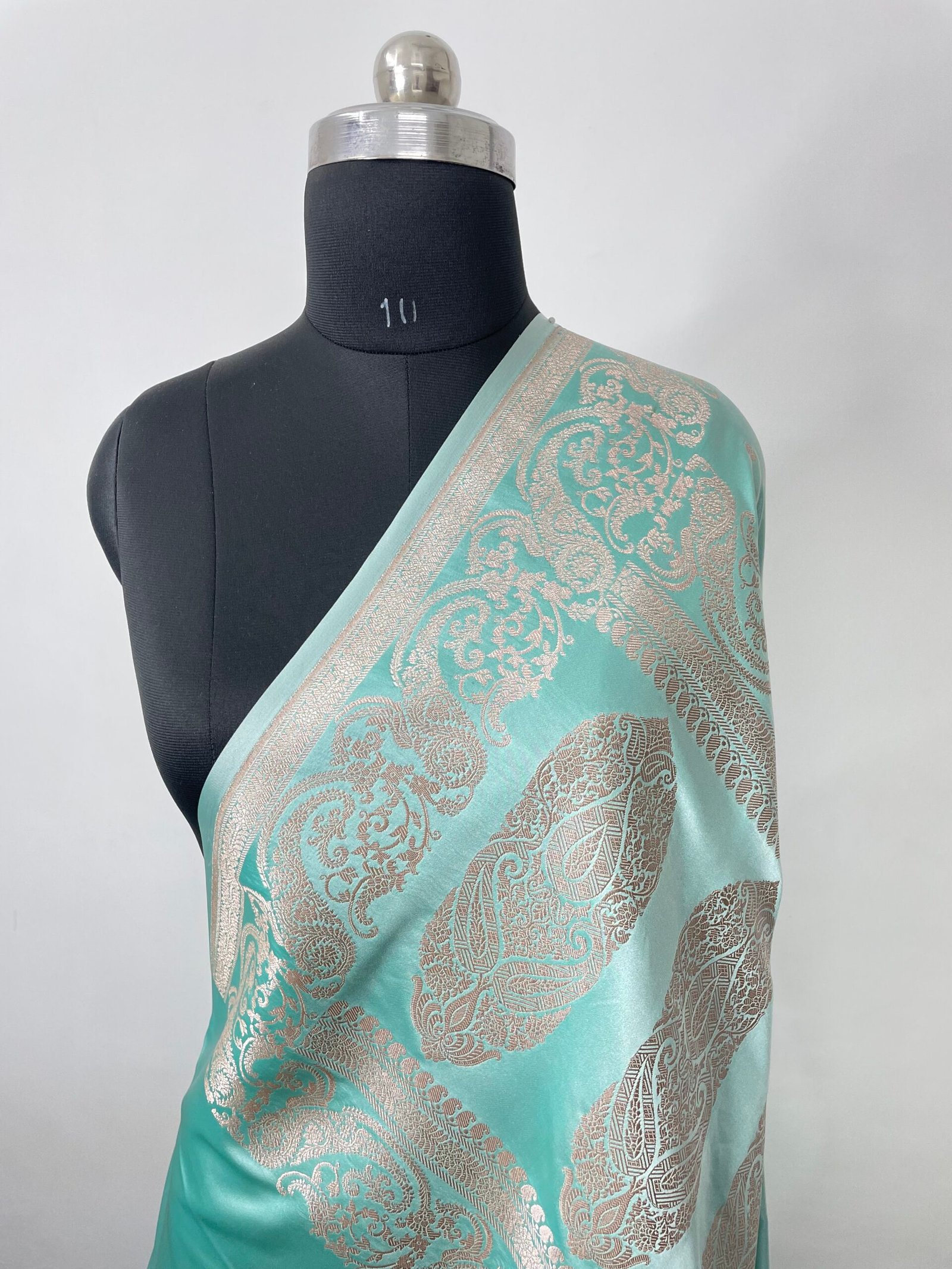 Baby Sea Green Mashru Katan Silk Saree - Image 3
