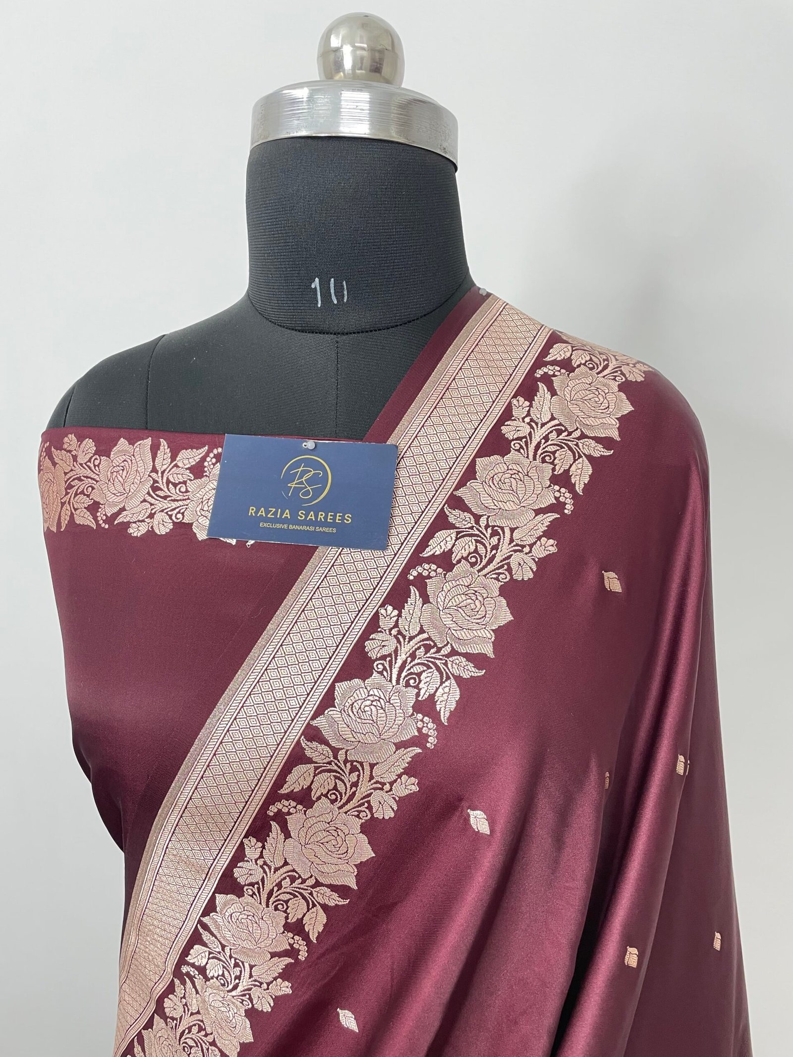 Ivory Wine Mashru Katan Silk Saree